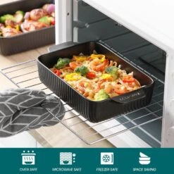 4-Piece Black Rectangular Stoneware Baking Dish Set With Handles Casserole And Lasagna Pan Bakeware -Vancasso Shop black vancasso bakeware sets vc forte a03 1f 1000
