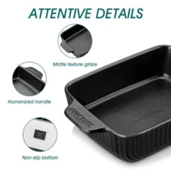 4-Piece Black Rectangular Stoneware Baking Dish Set With Handles Casserole And Lasagna Pan Bakeware -Vancasso Shop black vancasso bakeware sets vc forte a03 44 1000