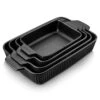 4-Piece Black Rectangular Stoneware Baking Dish Set With Handles Casserole And Lasagna Pan Bakeware