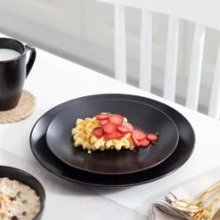 16-Piece Matte Black Stoneware Dinnerware Set Service For 4 Dishware Set With Plates Bowls And Mugs For Kitchen Dining -Vancasso Shop black vancasso dinnerware sets vc moda bk sl 76 1000