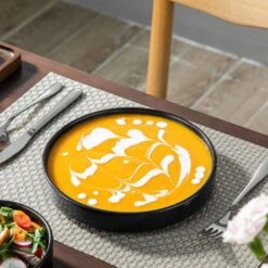 12-Piece Matte Black Stoneware Dinnerware Set Service For 4-Bowls And Plates Set Round Tableware Set 21 12-Piece Matte Black Stoneware Dinnerware Set Service For 4-Bowls And Plates Set Round Tableware Set -Vancasso Shop black vancasso dinnerware sets vc venus bk 12y 1d 1000