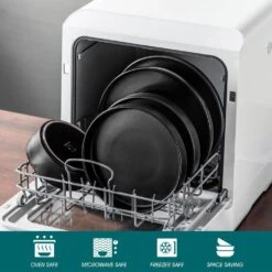 12-Piece Matte Black Stoneware Dinnerware Set Service For 4-Bowls And Plates Set Round Tableware Set 27 12-Piece Matte Black Stoneware Dinnerware Set Service For 4-Bowls And Plates Set Round Tableware Set -Vancasso Shop black vancasso dinnerware sets vc venus bk 12y 44 1000