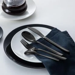 24-Piece Black Stainless Steel Flatware Set Silverware Set Serving Set Service For 6 -Vancasso Shop black vancasso serving sets vs sw a24 b 1f 1000