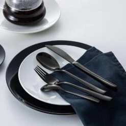24-Piece Black Stainless Steel Flatware Set Silverware Set Serving Set Service For 6 -Vancasso Shop black vancasso serving sets vs sw a24 b 31 1000