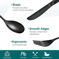 24-Piece Black Stainless Steel Flatware Set Silverware Set Serving Set Service For 6 -Vancasso Shop black vancasso serving sets vs sw a24 b 4f 1000