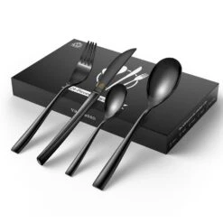 24-Piece Black Stainless Steel Flatware Set Silverware Set Serving Set Service For 6