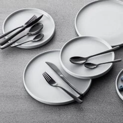 24-Piece Black Stainless Steel Flatware Set Silverware Set Serving Set Service For 6 -Vancasso Shop black vancasso serving sets vs sw a24 b fa 1000