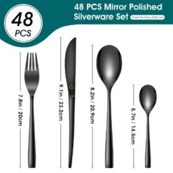 48-Piece Black Stainless Steel Flatware Set Silverware Set Serving Set Service For 12 -Vancasso Shop black vancasso serving sets vs sw a48 b c3 1000