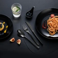 48-Piece Black Stainless Steel Flatware Set Silverware Set Serving Set Service For 12 -Vancasso Shop black vancasso serving sets vs sw a48 b fa 1000