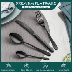 48-Piece Black Stainless Steel Flatware Set (Service For 12) -Vancasso Shop black vancasso serving sets vs sw g48 b 4f 1000