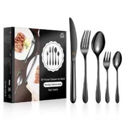 60-Piece Black Stainless Steel Flatware Set (Service For 12) -Vancasso Shop black vancasso serving sets vs sw g60 b fa 1000
