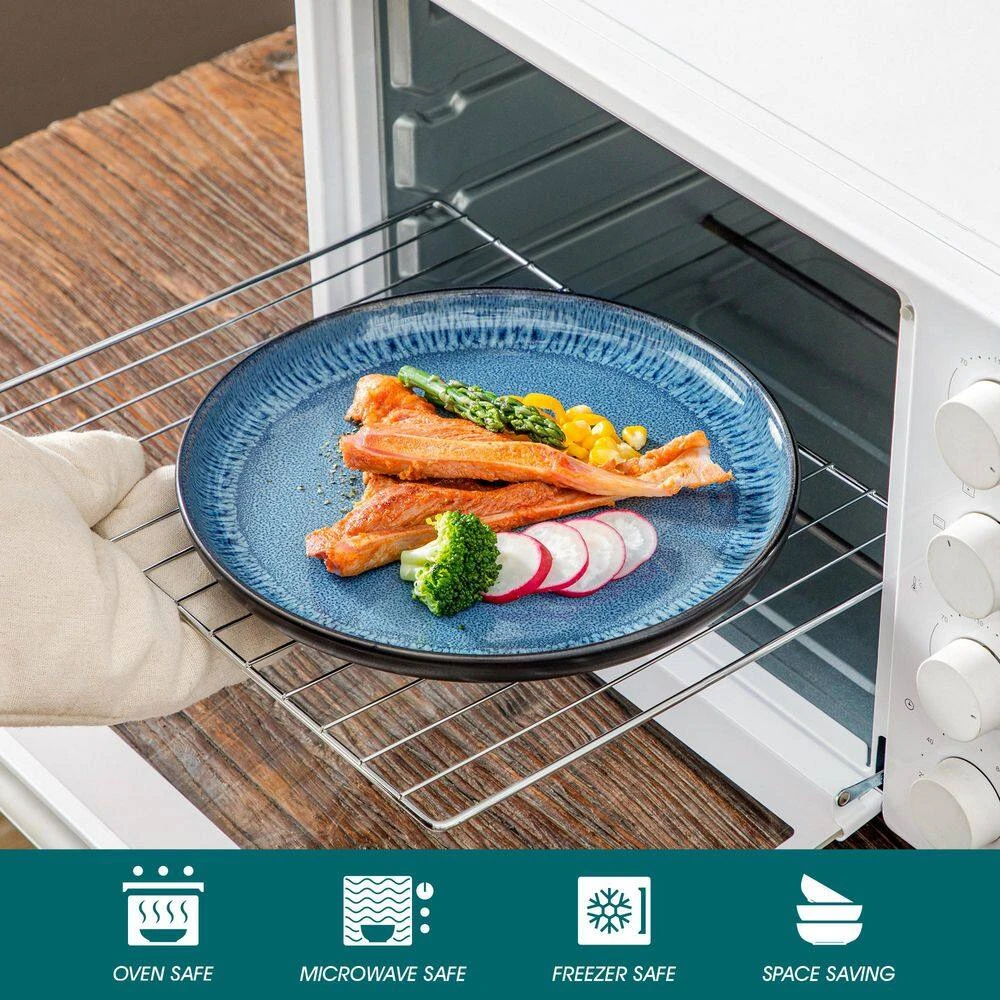 16-Piece Blue And Black Stoneware Dinnerware Set Service For 4 With Dinner Plate Dessert Plate Pasta Bowl Cereal Bowl 6 16-Piece Blue And Black Stoneware Dinnerware Set Service For 4 With Dinner Plate Dessert Plate Pasta Bowl Cereal Bowl - Image 4