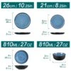 16-Piece Blue And Black Stoneware Dinnerware Set Service For 4 With Dinner Plate Dessert Plate Pasta Bowl Cereal Bowl
