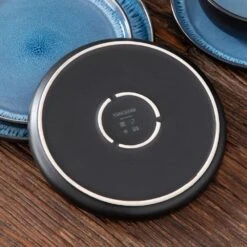 18-Piece Blue And Black Stoneware Dinnerware Set Service For 6 With Dinner Plates Dessert Plates And Cereal Bowls -Vancasso Shop blue and black vancasso dinnerware sets vc pla b 18 eu 40 1000