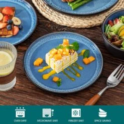 18-Piece Blue And Black Stoneware Dinnerware Set Service For 6 With Dinner Plates Dessert Plates And Cereal Bowls -Vancasso Shop blue and black vancasso dinnerware sets vc pla b 18 eu 4f 1000