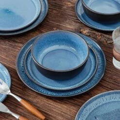18-Piece Blue And Black Stoneware Dinnerware Set Service For 6 With Dinner Plates Dessert Plates And Cereal Bowls -Vancasso Shop blue and black vancasso dinnerware sets vc pla b 18 eu a0 1000