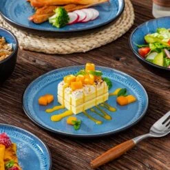 24-Piece Blue And Black Stoneware Dinnerware Set Service For 6 With Dinner Plate Dessert Plate Pasta Bowl Cereal Bowl -Vancasso Shop blue and black vancasso dinnerware sets vc pla b 24 eu 1d 1000