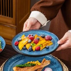 24-Piece Blue And Black Stoneware Dinnerware Set Service For 6 With Dinner Plate Dessert Plate Pasta Bowl Cereal Bowl -Vancasso Shop blue and black vancasso dinnerware sets vc pla b 24 eu 40 1000