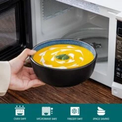 24-Piece Blue And Black Stoneware Dinnerware Set Service For 6 With Dinner Plate Dessert Plate Pasta Bowl Cereal Bowl -Vancasso Shop blue and black vancasso dinnerware sets vc pla b 24 eu 4f 1000