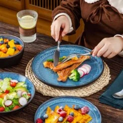 24-Piece Blue And Black Stoneware Dinnerware Set Service For 6 With Dinner Plate Dessert Plate Pasta Bowl Cereal Bowl -Vancasso Shop blue and black vancasso dinnerware sets vc pla b 24 eu 66 1000