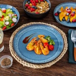 24-Piece Blue And Black Stoneware Dinnerware Set Service For 6 With Dinner Plate Dessert Plate Pasta Bowl Cereal Bowl -Vancasso Shop blue and black vancasso dinnerware sets vc pla b 24 eu 77 1000