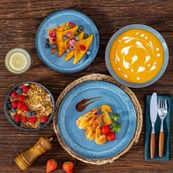 24-Piece Blue And Black Stoneware Dinnerware Set Service For 6 With Dinner Plate Dessert Plate Pasta Bowl Cereal Bowl -Vancasso Shop blue and black vancasso dinnerware sets vc pla b 24 eu a0 1000