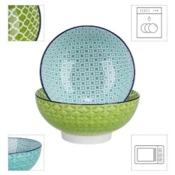 41 Fl. Oz. 2-Colours Porcelain Serving Soup/Fruit/Noodle Bowls 12 41 Fl. Oz. 2-Colours Porcelain Serving Soup/Fruit/Noodle Bowls -Vancasso Shop blue and teal vancasso bowls vc macaron b01 4f 1000