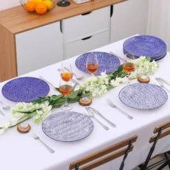 10.5 In. Blue Patterned Porcelain Dinner Plates Set For Pasta Salad Dessert (Set Of 4) -Vancasso Shop blue patterned vancasso dinner plates vc takaki sdp 31 1000