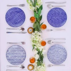 10.5 In. Blue Patterned Porcelain Dinner Plates Set For Pasta Salad Dessert (Set Of 4) -Vancasso Shop blue patterned vancasso dinner plates vc takaki sdp 4f 1000