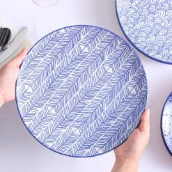 10.5 In. Blue Patterned Porcelain Dinner Plates Set For Pasta Salad Dessert (Set Of 4) -Vancasso Shop blue patterned vancasso dinner plates vc takaki sdp 76 1000