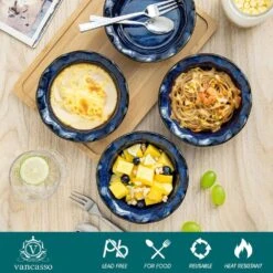 9 Oz. Stoneware 6-Piece Pie Dish Set Bakeware Small Pie Pan For Oven And Baking Blue Baking Dish 13 9 Oz. Stoneware 6-Piece Pie Dish Set Bakeware Small Pie Pan For Oven And Baking Blue Baking Dish -Vancasso Shop blue vancasso bakeware sets vc 6pp 05b 1f 1000