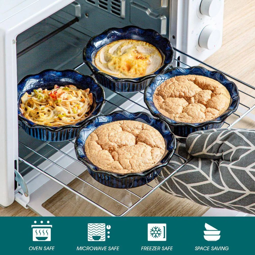 9 Oz. Stoneware 6-Piece Pie Dish Set Bakeware Small Pie Pan For Oven And Baking Blue Baking Dish 5 9 Oz. Stoneware 6-Piece Pie Dish Set Bakeware Small Pie Pan For Oven And Baking Blue Baking Dish - Image 3