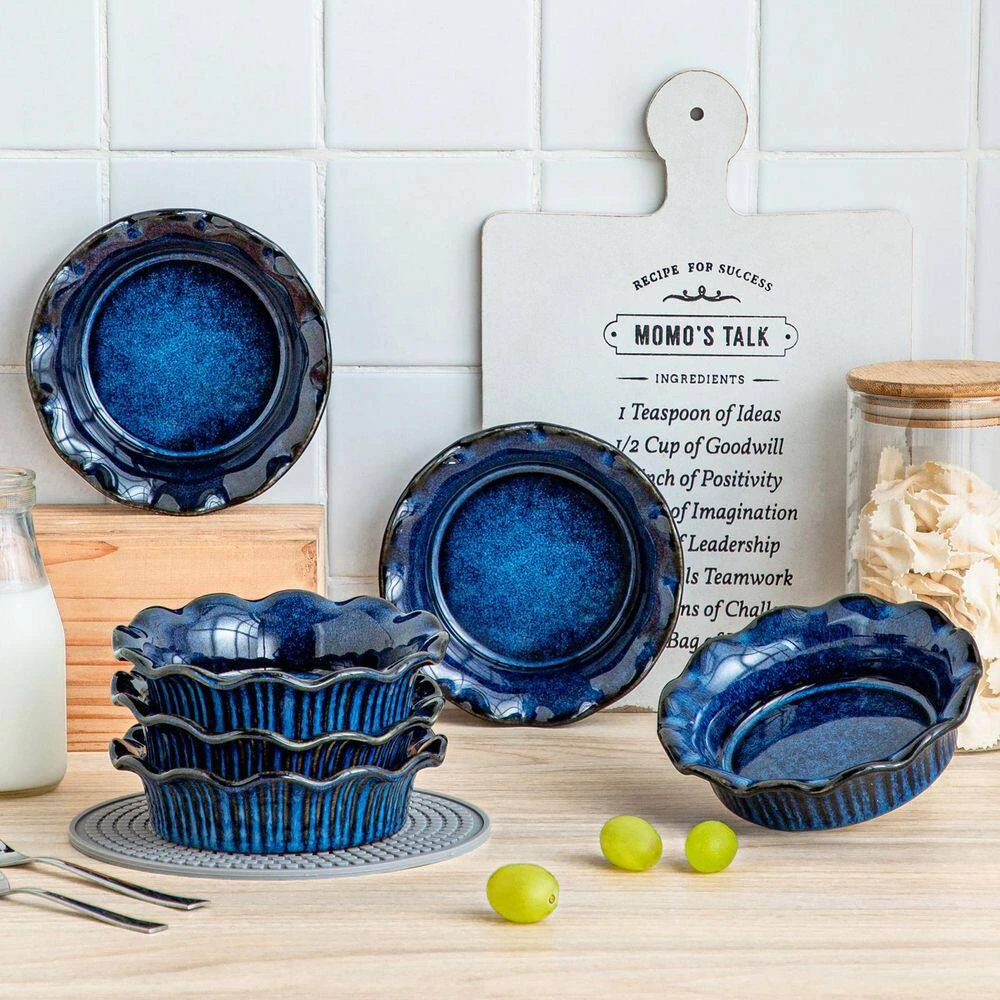 9 Oz. Stoneware 6-Piece Pie Dish Set Bakeware Small Pie Pan For Oven And Baking Blue Baking Dish 9 9 Oz. Stoneware 6-Piece Pie Dish Set Bakeware Small Pie Pan For Oven And Baking Blue Baking Dish - Image 7