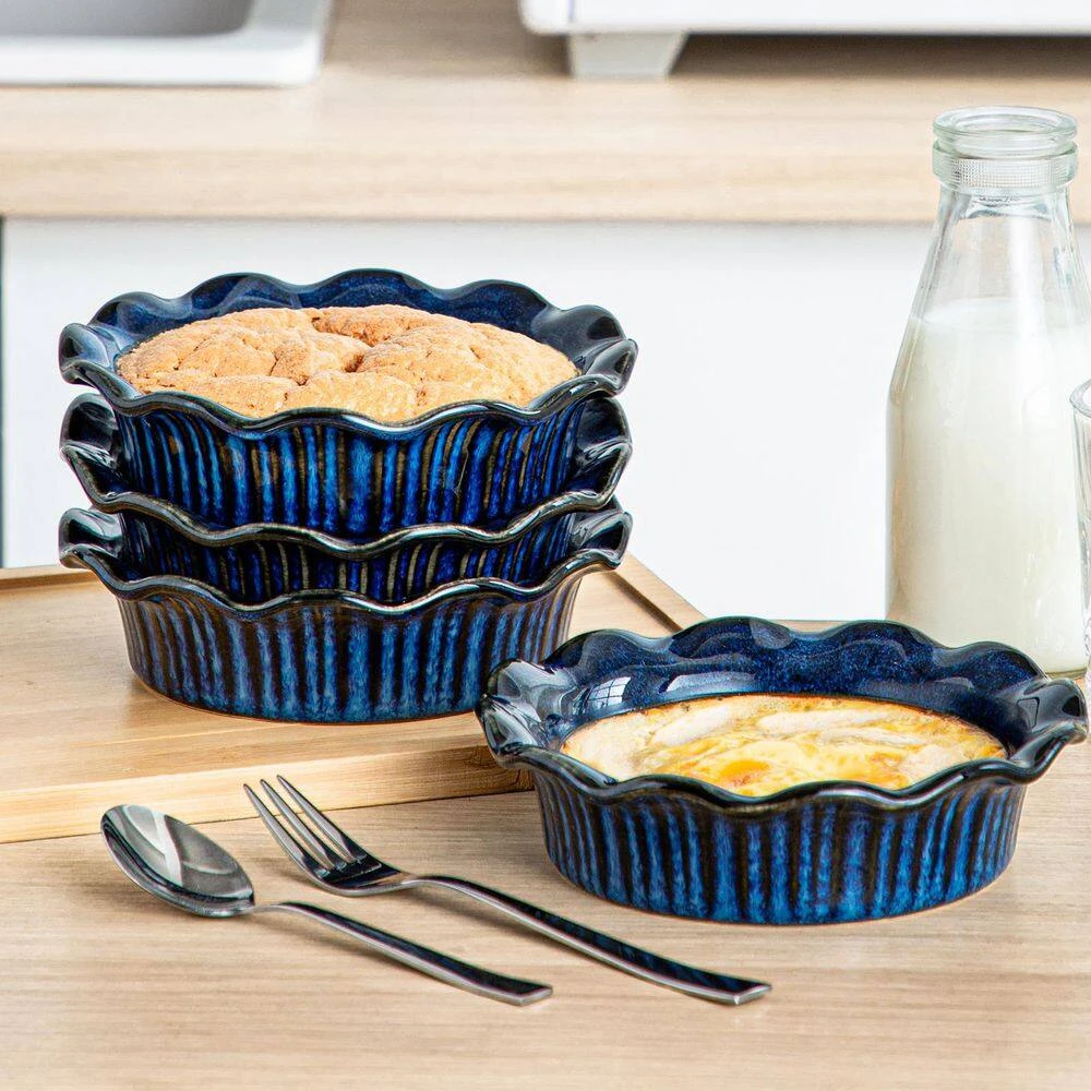 9 Oz. Stoneware 6-Piece Pie Dish Set Bakeware Small Pie Pan For Oven And Baking Blue Baking Dish 8 9 Oz. Stoneware 6-Piece Pie Dish Set Bakeware Small Pie Pan For Oven And Baking Blue Baking Dish - Image 6