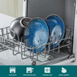 24 Fl. Oz. Blue Stoneware Cereal Bowl Set Of 4 Soup Bowl Pasta Bowl Salad Bowl -Vancasso Shop blue vancasso bowls vc bubble b sdw 4f 1000