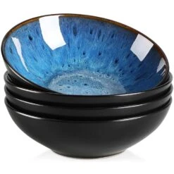 24 Fl. Oz. Blue Stoneware Cereal Bowl Set Of 4 Soup Bowl Pasta Bowl Salad Bowl