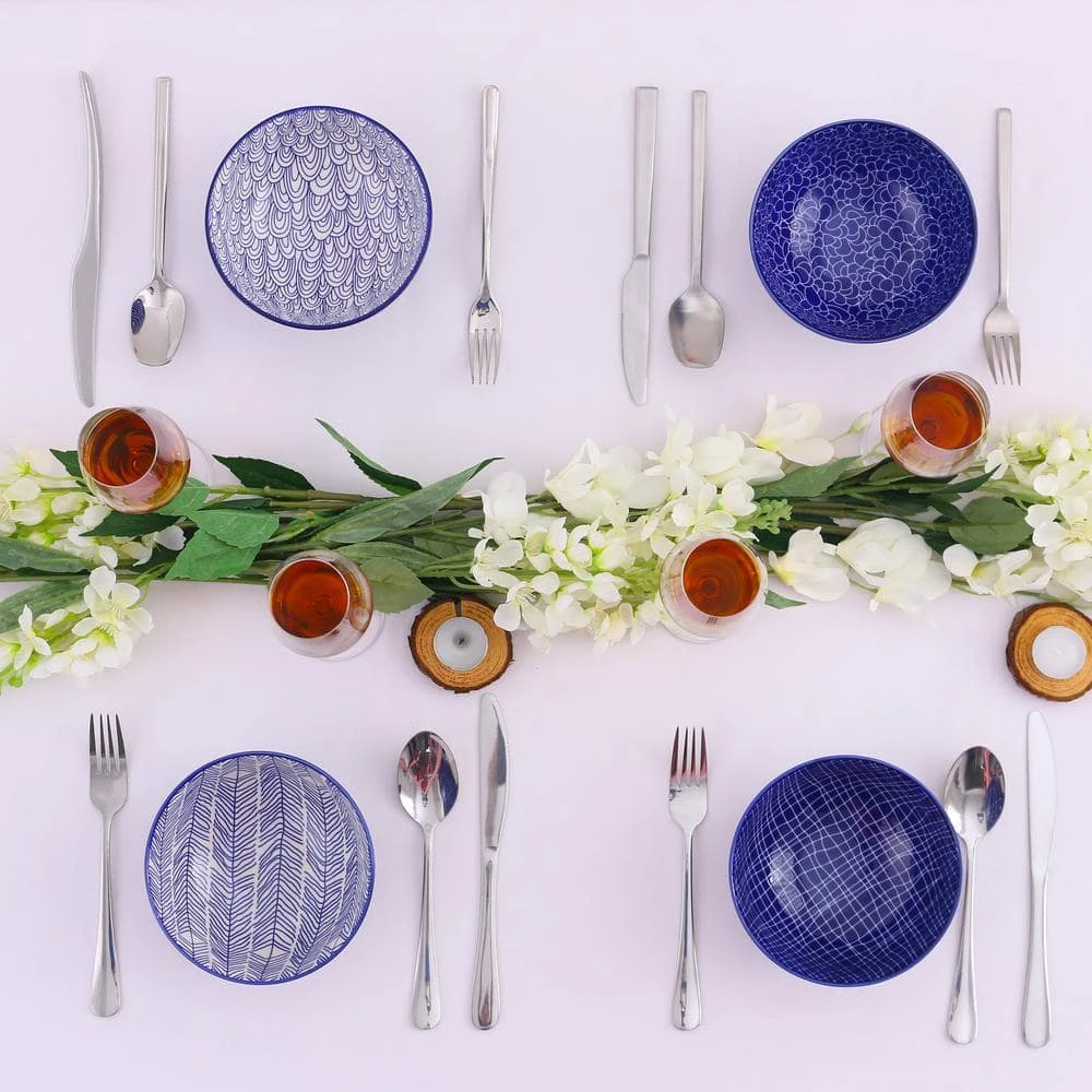 TAKAKI 14.2 Fl. Oz. Blue Patterned Porcelain Dinner Plates Set For Pasta Salad Dessert (Set Of 4) 9 TAKAKI 14.2 Fl. Oz. Blue Patterned Porcelain Dinner Plates Set For Pasta Salad Dessert (Set Of 4) - Image 7