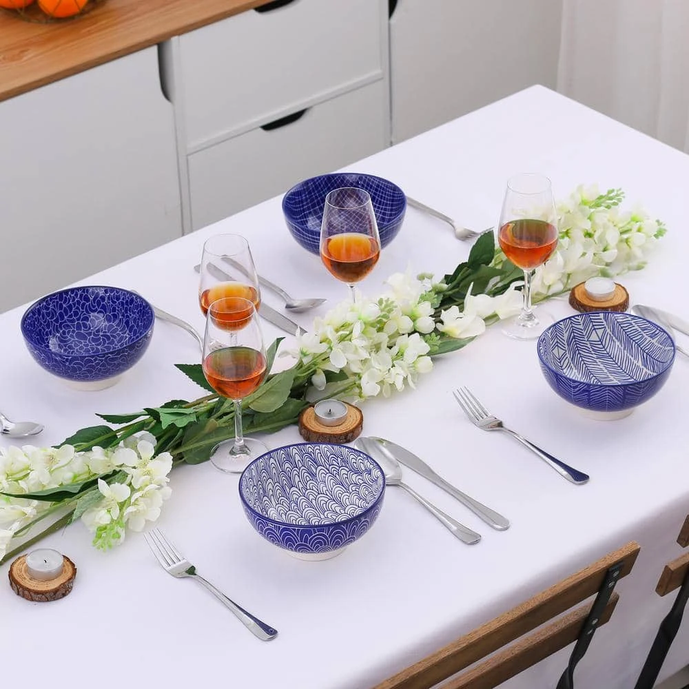 TAKAKI 14.2 Fl. Oz. Blue Patterned Porcelain Dinner Plates Set For Pasta Salad Dessert (Set Of 4) 8 TAKAKI 14.2 Fl. Oz. Blue Patterned Porcelain Dinner Plates Set For Pasta Salad Dessert (Set Of 4) - Image 6