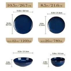 16-Piece Blue Stoneware Dinnerware Set Service For 4-Embossed Star-shape Floral Pattern Bowls And Plates Set 18 16-Piece Blue Stoneware Dinnerware Set Service For 4-Embossed Star-shape Floral Pattern Bowls And Plates Set -Vancasso Shop blue vancasso dinnerware sets lydia sl b 01 c3 1000