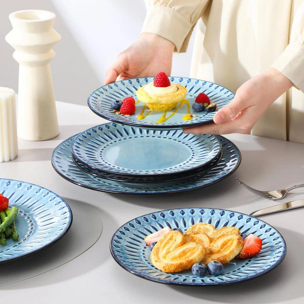 16-Piece Blue Porcelain Dinnerware Set Service For 4-Embossed Pattern Tableware With Dinner Plate Dessert Plate Bowl Mug 15 16-Piece Blue Porcelain Dinnerware Set Service For 4-Embossed Pattern Tableware With Dinner Plate Dessert Plate Bowl Mug - Image 13