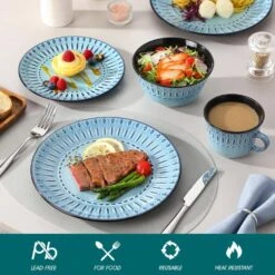 16-Piece Blue Porcelain Dinnerware Set Service For 4-Embossed Pattern Tableware With Dinner Plate Dessert Plate Bowl Mug 21 16-Piece Blue Porcelain Dinnerware Set Service For 4-Embossed Pattern Tableware With Dinner Plate Dessert Plate Bowl Mug -Vancasso Shop blue vancasso dinnerware sets nile b sl 4f 1000