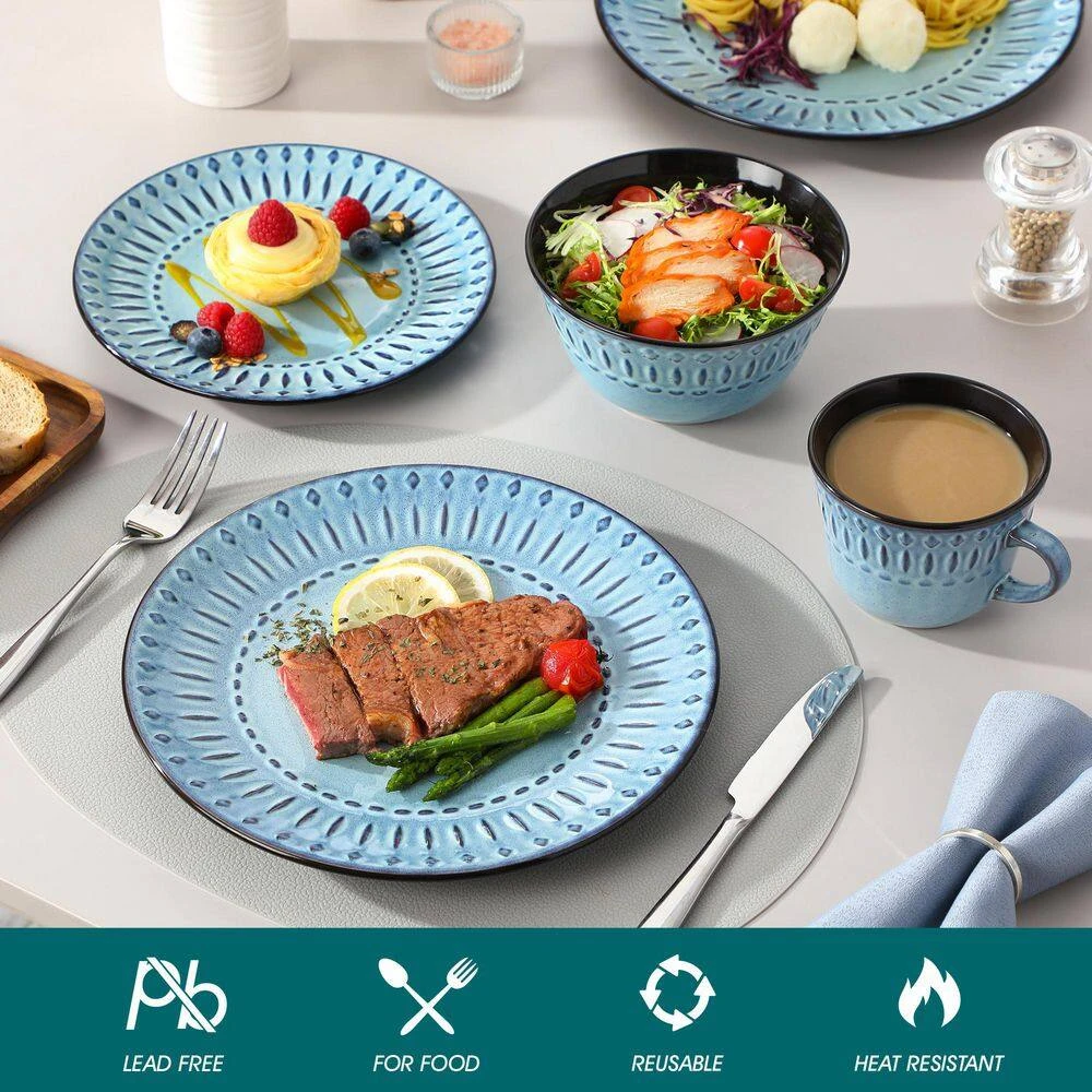 16-Piece Blue Porcelain Dinnerware Set Service For 4-Embossed Pattern Tableware With Dinner Plate Dessert Plate Bowl Mug 9 16-Piece Blue Porcelain Dinnerware Set Service For 4-Embossed Pattern Tableware With Dinner Plate Dessert Plate Bowl Mug - Image 7