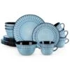 16-Piece Blue Porcelain Dinnerware Set Service For 4-Embossed Pattern Tableware With Dinner Plate Dessert Plate Bowl Mug -Vancasso Shop blue vancasso dinnerware sets nile b sl 64 1000