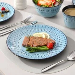 16-Piece Blue Porcelain Dinnerware Set Service For 4-Embossed Pattern Tableware With Dinner Plate Dessert Plate Bowl Mug 18 16-Piece Blue Porcelain Dinnerware Set Service For 4-Embossed Pattern Tableware With Dinner Plate Dessert Plate Bowl Mug -Vancasso Shop blue vancasso dinnerware sets nile b sl 66 1000