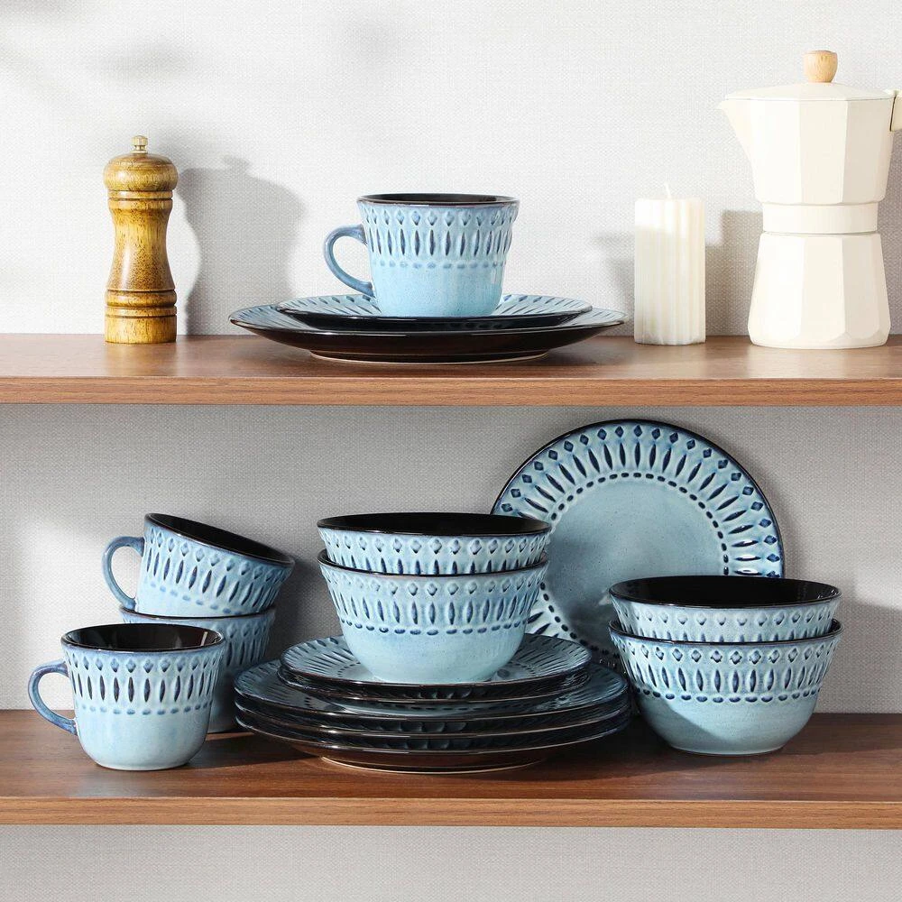 16-Piece Blue Porcelain Dinnerware Set Service For 4-Embossed Pattern Tableware With Dinner Plate Dessert Plate Bowl Mug 7 16-Piece Blue Porcelain Dinnerware Set Service For 4-Embossed Pattern Tableware With Dinner Plate Dessert Plate Bowl Mug - Image 5
