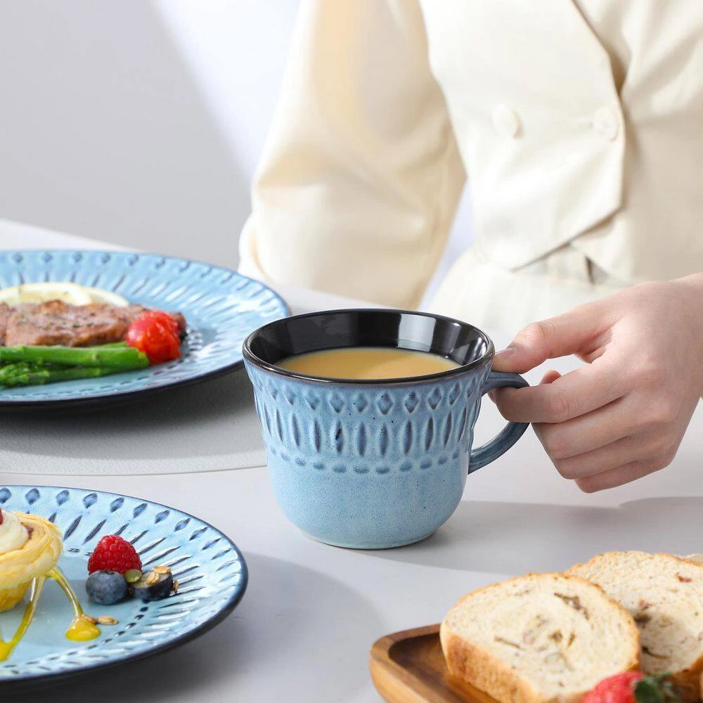 16-Piece Blue Porcelain Dinnerware Set Service For 4-Embossed Pattern Tableware With Dinner Plate Dessert Plate Bowl Mug 14 16-Piece Blue Porcelain Dinnerware Set Service For 4-Embossed Pattern Tableware With Dinner Plate Dessert Plate Bowl Mug - Image 12