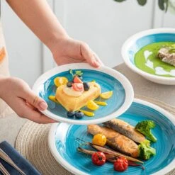 16-Piece Blue Stoneware Dinnerware Set Tableware (Service For 4) Bowls And Plates Dinner Set -Vancasso Shop blue vancasso dinnerware sets ori bl sl 1d 1000