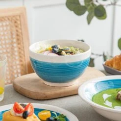 16-Piece Blue Stoneware Dinnerware Set Tableware (Service For 4) Bowls And Plates Dinner Set -Vancasso Shop blue vancasso dinnerware sets ori bl sl 77 1000