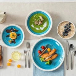 16-Piece Blue Stoneware Dinnerware Set Tableware (Service For 4) Bowls And Plates Dinner Set -Vancasso Shop blue vancasso dinnerware sets ori bl sl a0 1000