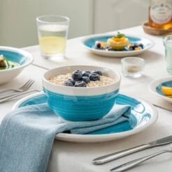 16-Piece Blue Stoneware Dinnerware Set Tableware (Service For 4) Bowls And Plates Dinner Set -Vancasso Shop blue vancasso dinnerware sets ori bl sl fa 1000